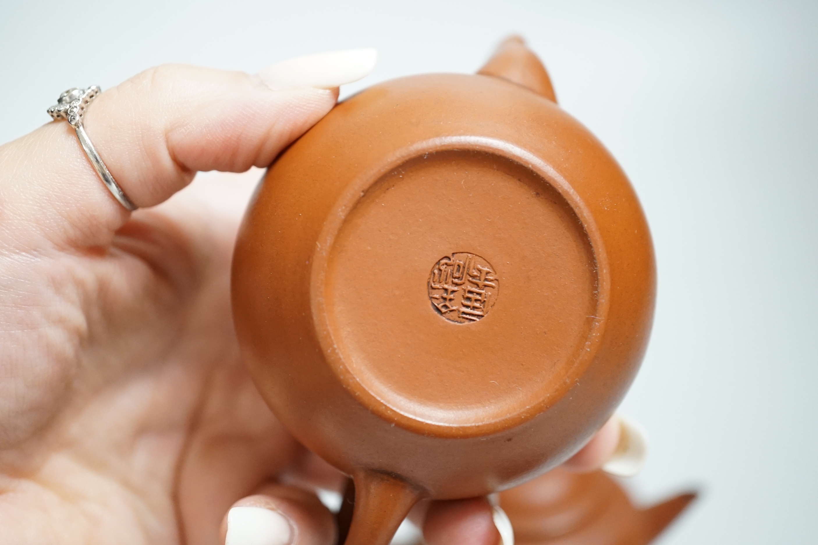 Five Chinese Yixing small teapots, probably 19th/20th century, one cover lacking